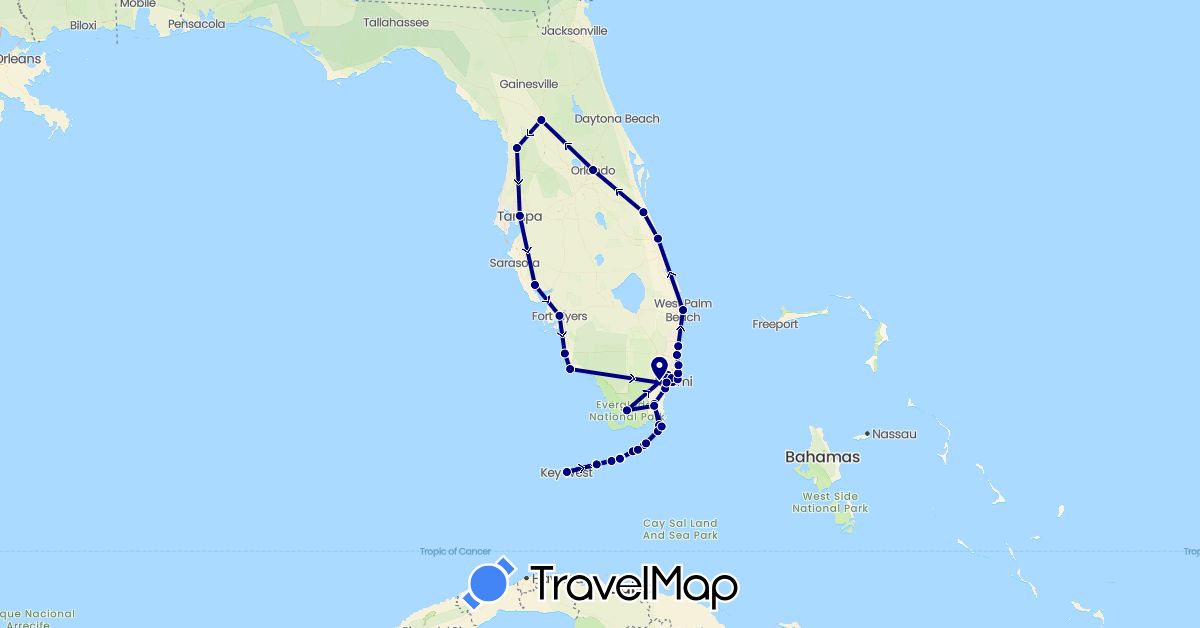 TravelMap itinerary: driving, plane in United States (North America)